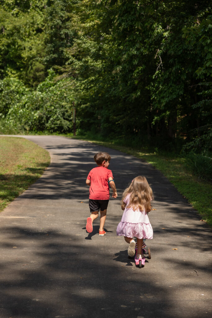 Candid Family Photo Ideas in Raleigh in the spring - stroll down the greenway