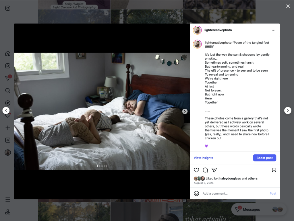 Screenshot of Instagram post including the inspiration photo and the poem