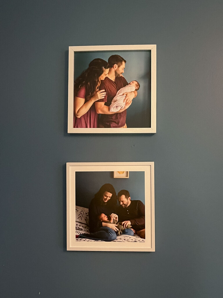 Framed photos in the family's home from the kids' New Life Collection photo sessions