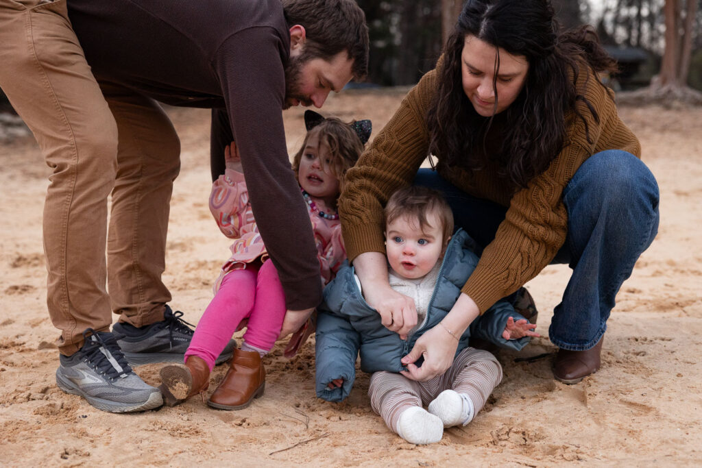 Lake Johnson boat launch beach, candid family photos showing real life in Raleigh